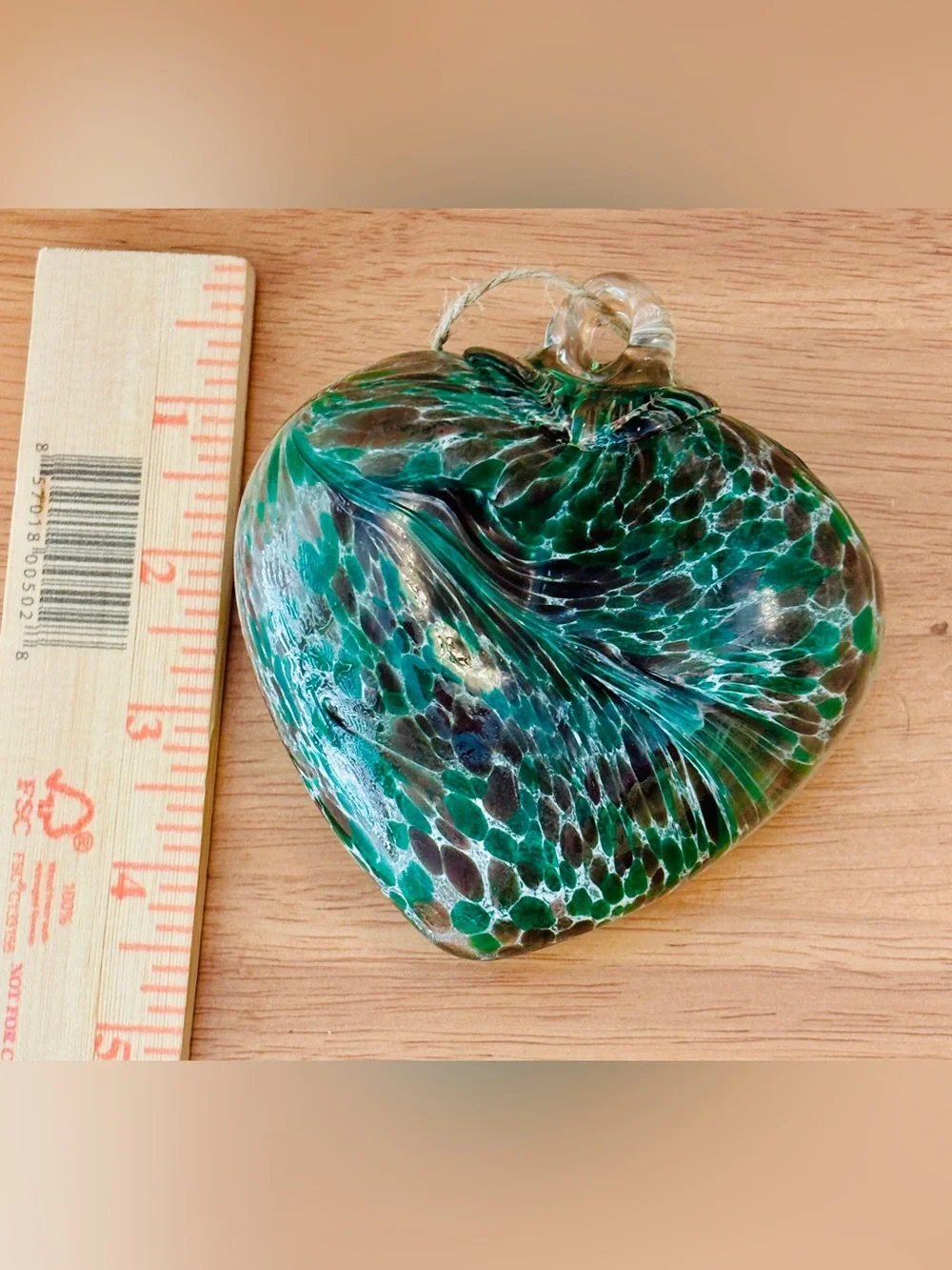 Handblown Green Glass Heart Ornament ~ Christmas Ornament ~